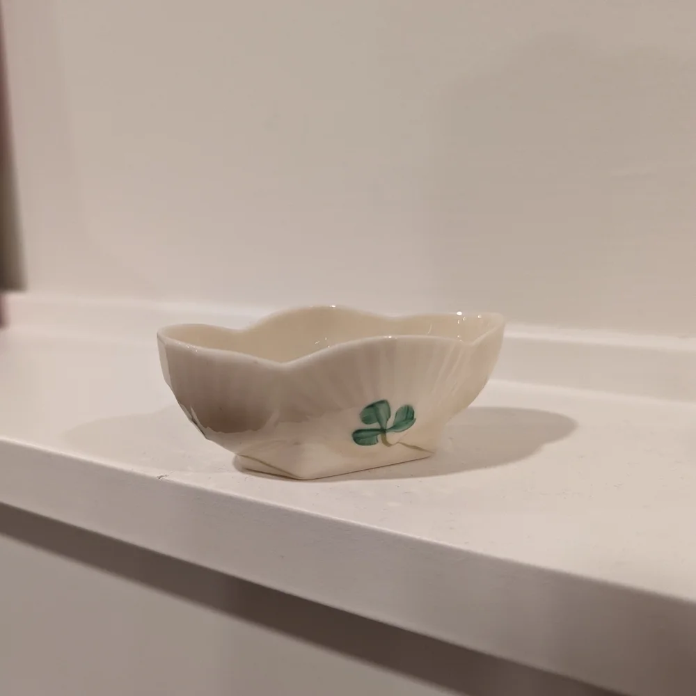 White Bowl with Green Clover Design Fine Irish China